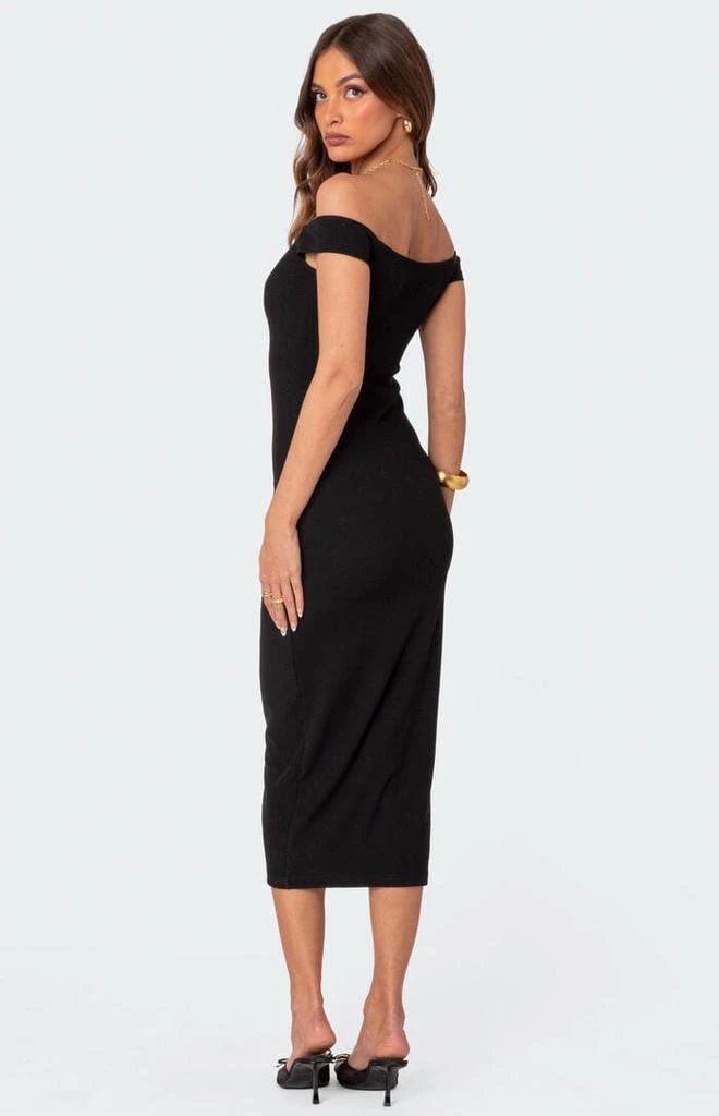 Edikted Kyla Off Shoulder Ribbed Midi Dress 4