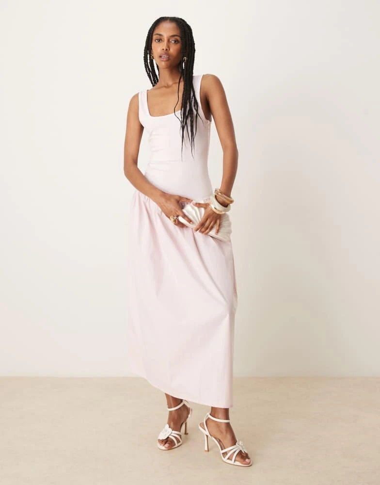 ASOS ASOS DESIGN poplin mix maxi dress with square neck in pink 1