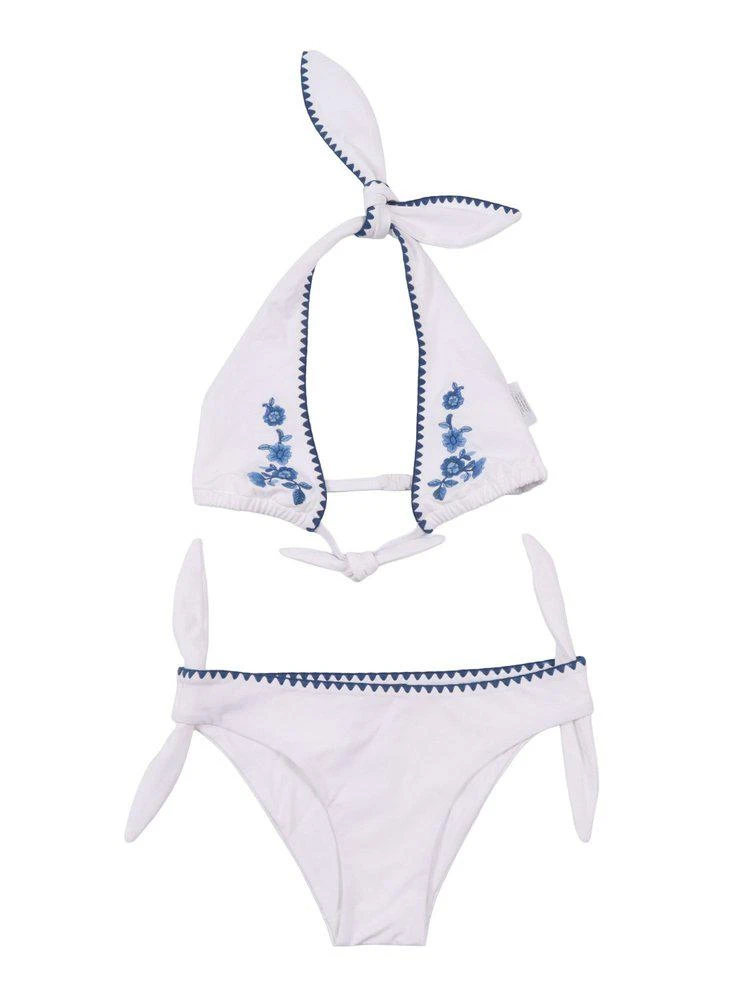 ERMANNO Ermanno Scervino Junior Floral-Embroidered Tie Fastened Bikini Set