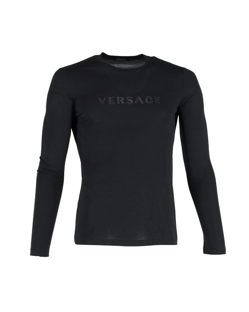 Versace Versace Logo Long Sleeve Fitted T-Shirt in Black Cotton 1