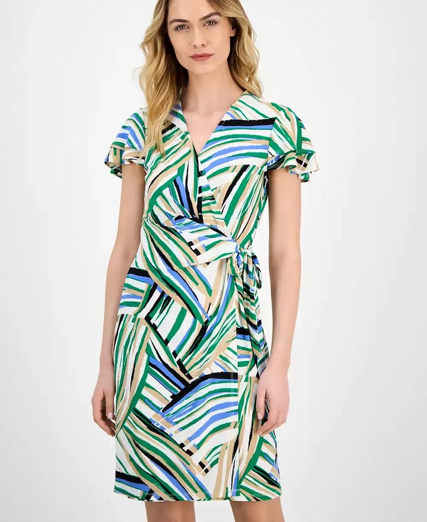 Anne Klein Women's Faux-Wrap Flutter-Sleeve Print Dress, XXS-P/ 5