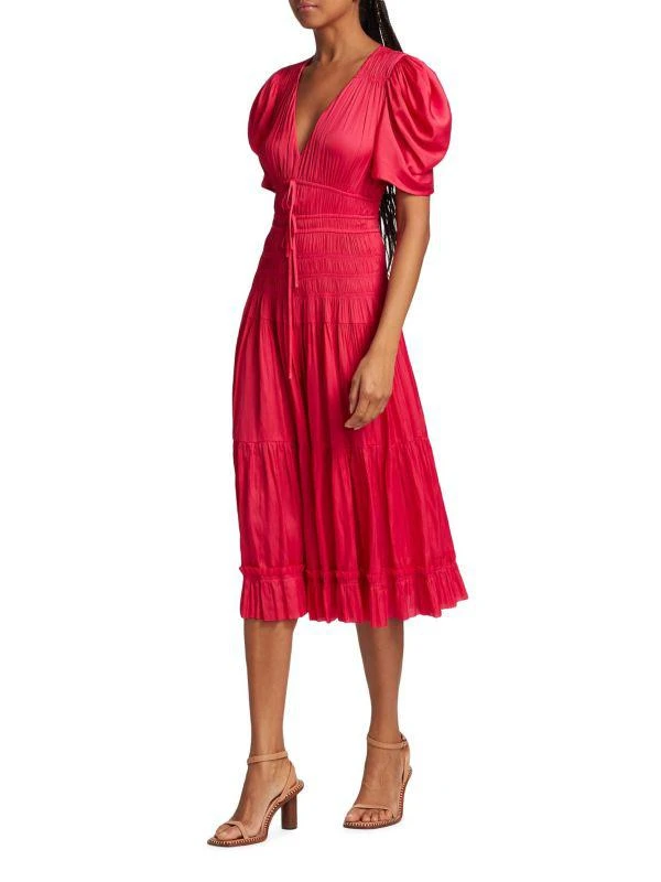 Ulla Johnson Daria Smocked V-Neck Midi-Dress 3