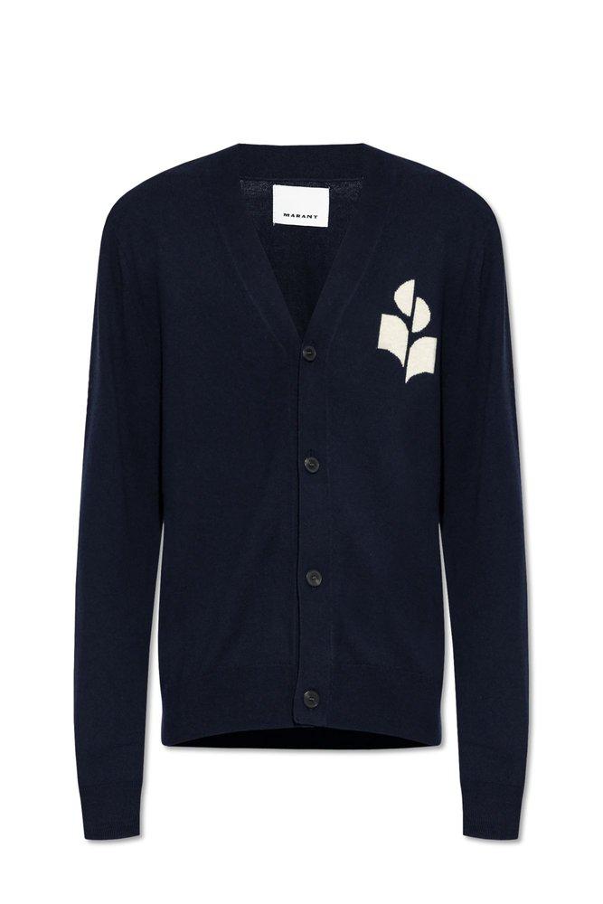Isabel Marant Isabel Marant Elvin Logo Intarsia-Knit V-Neck Cardigan