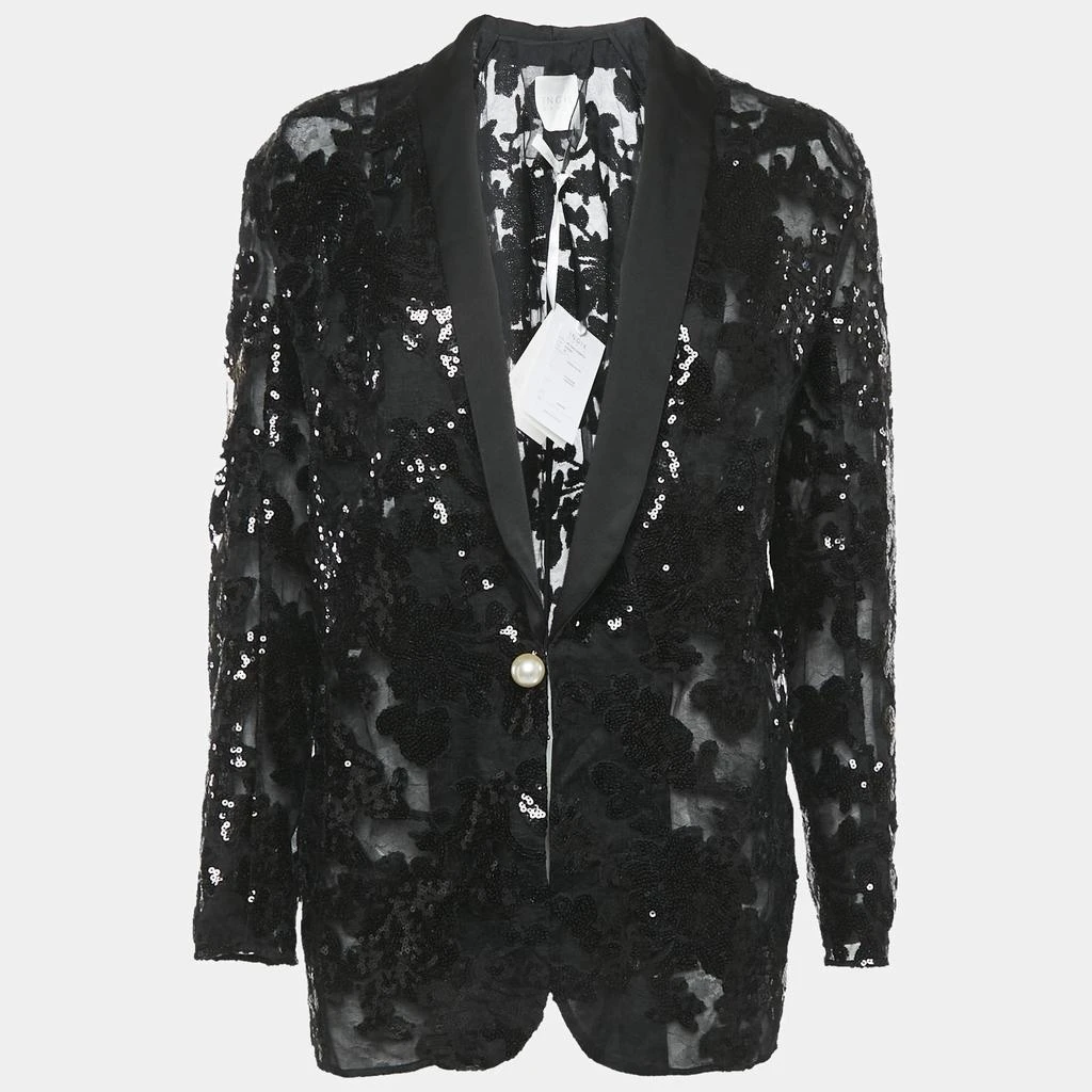 INGIE Paris INGIE Paris Black Sequin Embellished Tulle Single Breasted Blazer M 1