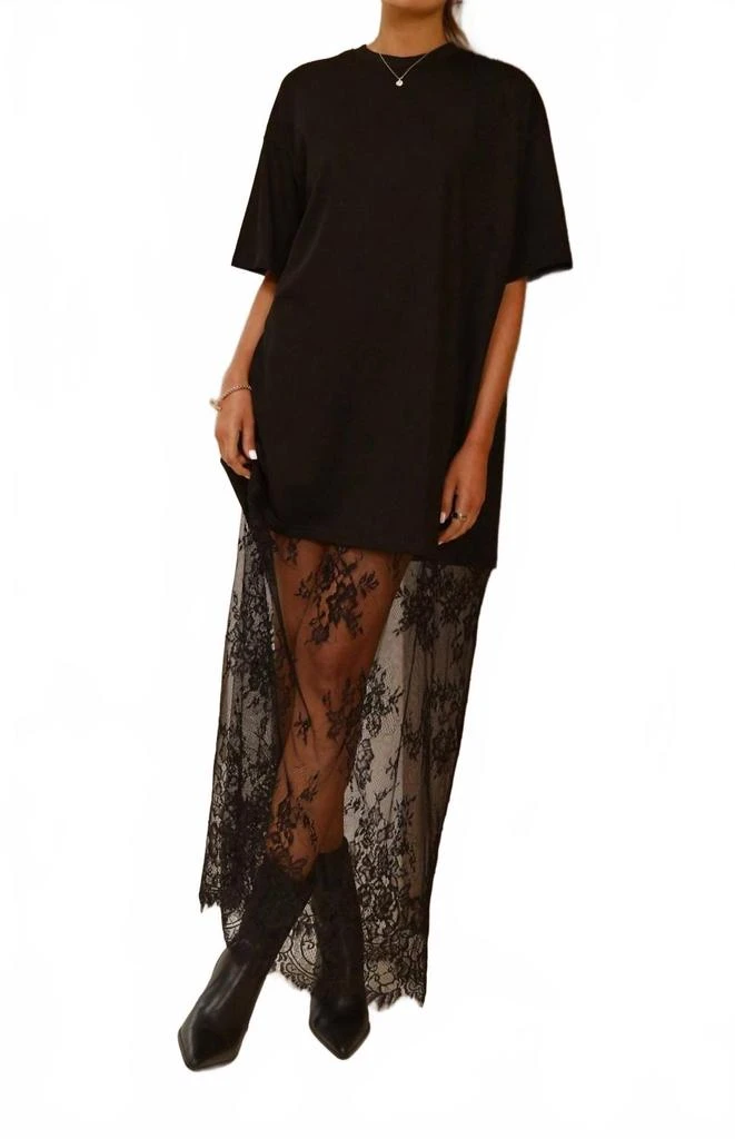 Aapparella Lace Hem T-Shirt Maxi Dress In Black