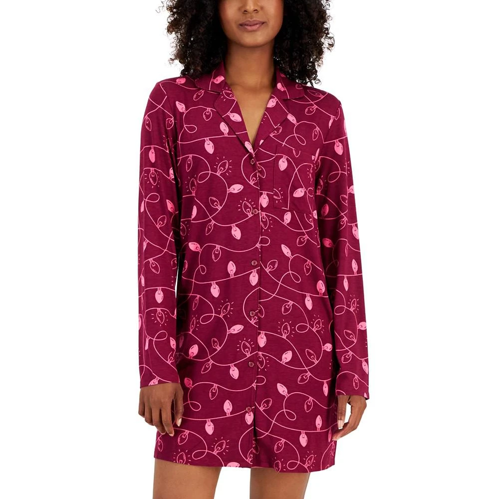 Jenni Women's Notched-Collar Long-Sleeve Sleepshirt, Created for Macy's 3
