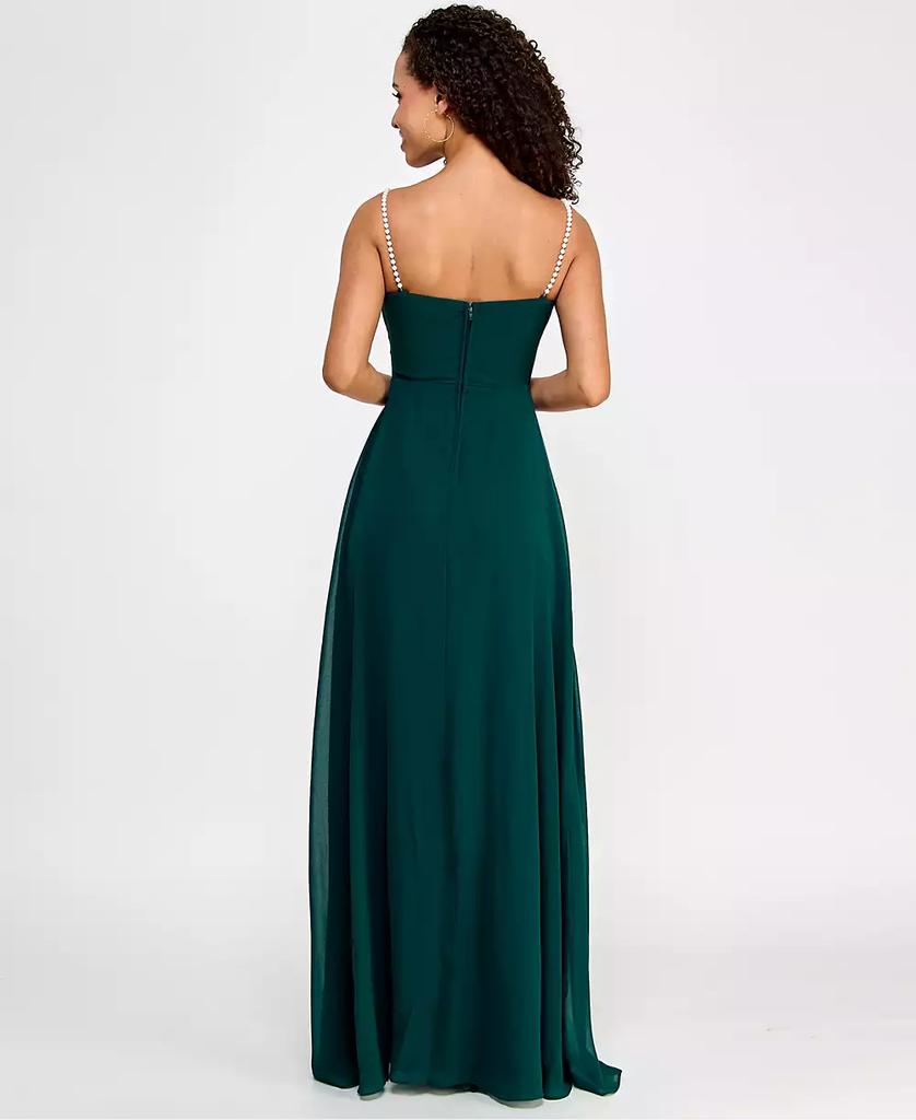 City Studios Juniors' Drape-Neck Faux-Peal-Strap Gown