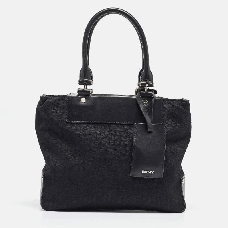 DKNY DKNY Black Monogram Canvas and Leather Tote 1