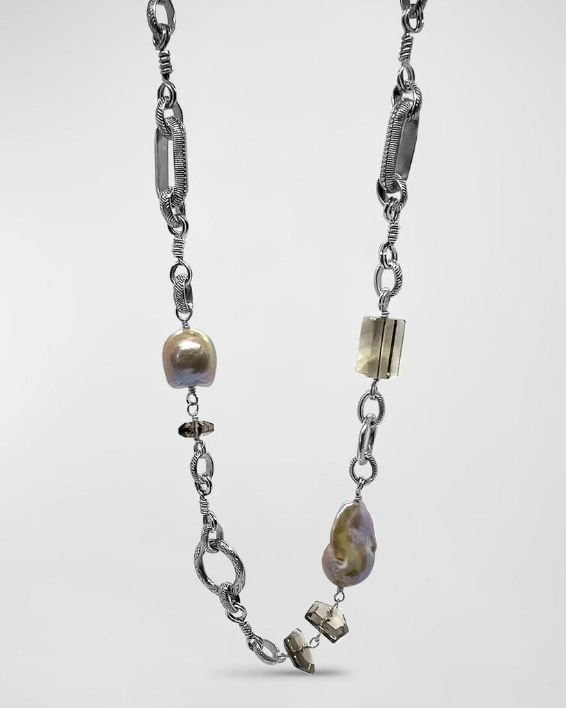 Stephen Dweck Smoky Quartz and Baroque Pearl Necklace in Sterling Silver 2