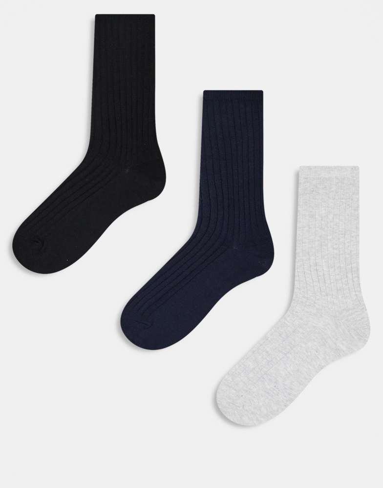 Weekday Weekday rib socks 3-pack in black white & navy