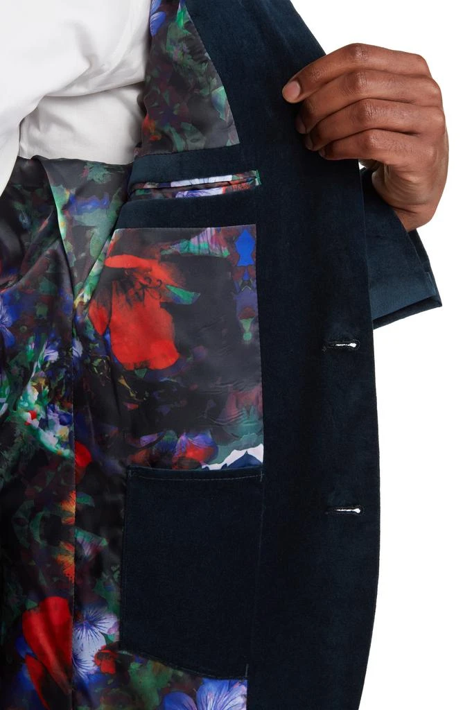 SAVILE ROW CO Deep Sea Peak Lapel Velvet Blazer 3