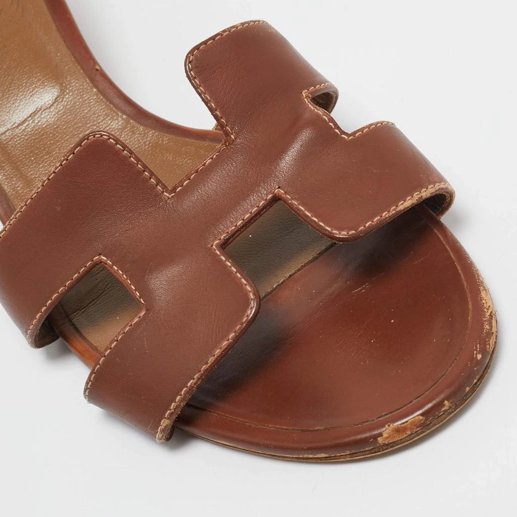 Hermes Hermes Brown Leather Oasis Block Heel Slide Sandals Size 41 9