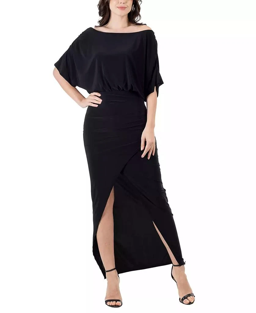 chinese dress ladies 24seven Comfort Apparel Off Shoulder Multicolor Print Side Slit Maxi Dress  R0066038GAB main image 0