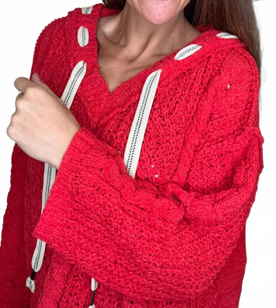 POL Crystal Chenille Hooded Sweater In Red 4