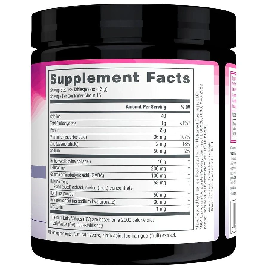 NeoCell Overnighter Collagen Powder with Hyaluronic Acid, Vitamin C, GABA and Melatonin Blueberry Pomegranate 8