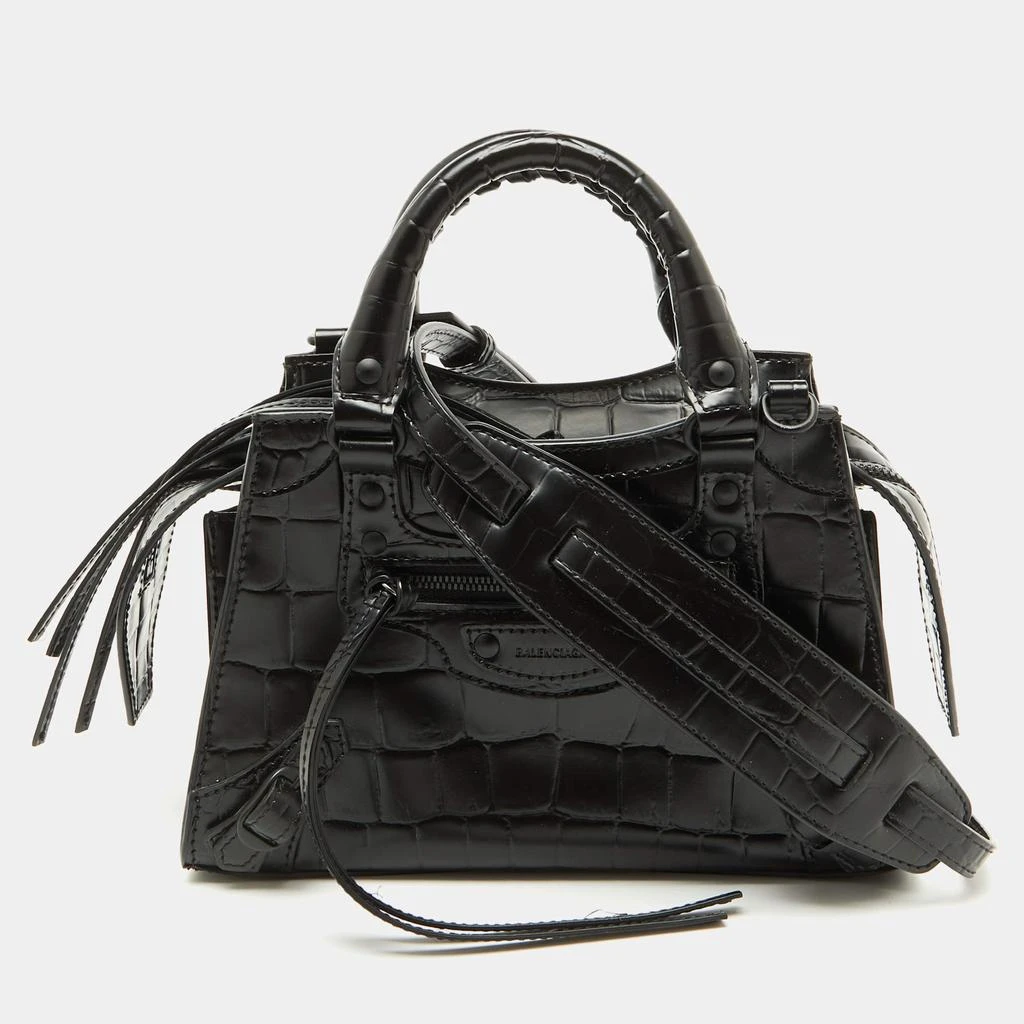 Balenciaga Balenciaga Black Croc Embossed Leather Mini Neo Classic Shoulder Bag 1