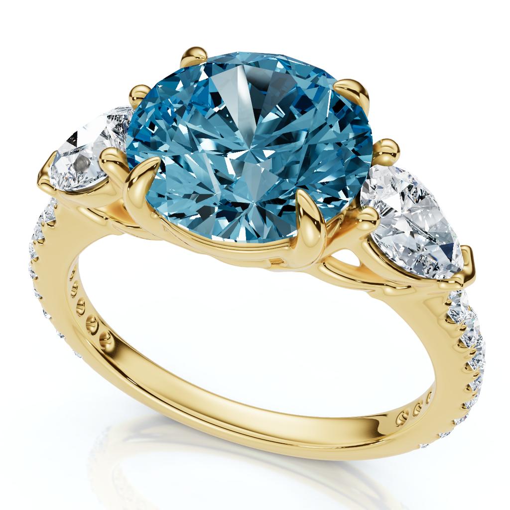Pompeii3 Certified 3 1/2Ct Fancy Blue Lab Grown Accent Diamond Engagement Ring 14k Gold