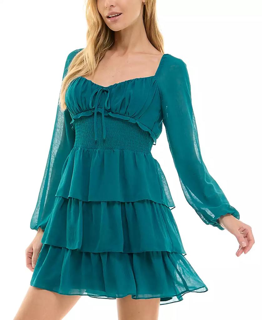 City Studios Juniors' Ruffled Smocked-Waist Tiered Dress