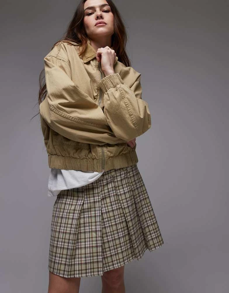 Topshop Topshop box pleat mini skirt in green check 3