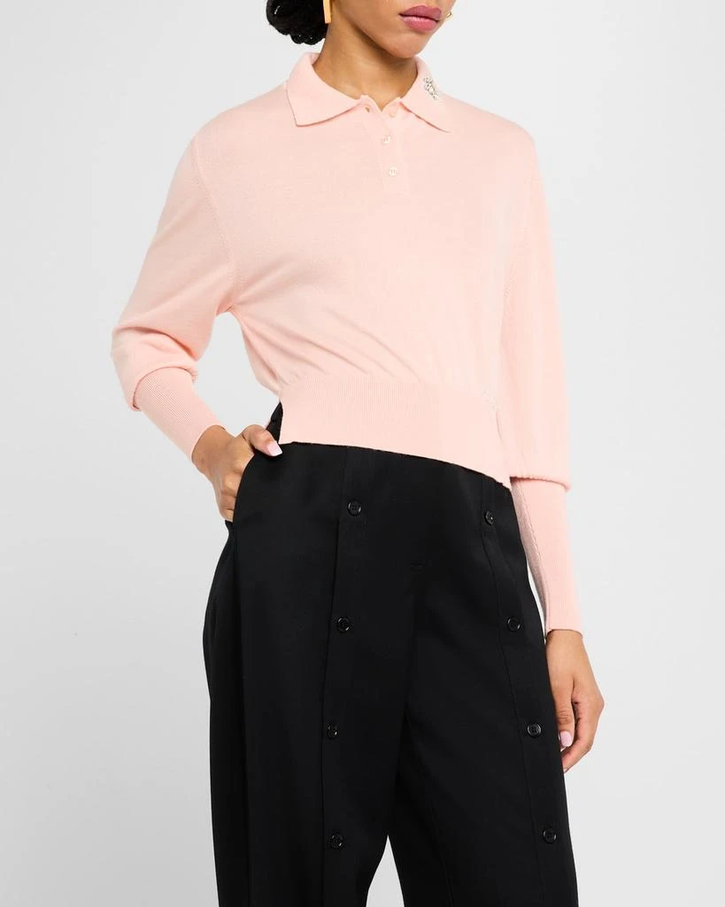 Simone Rocha Embellished Merino-Silk Knit Polo Sweater 4