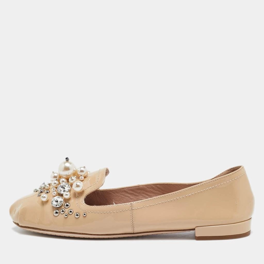 Miu Miu Miu Miu Beige Patent Leather Faux Pearls Ballet Flats Size 37.5 1