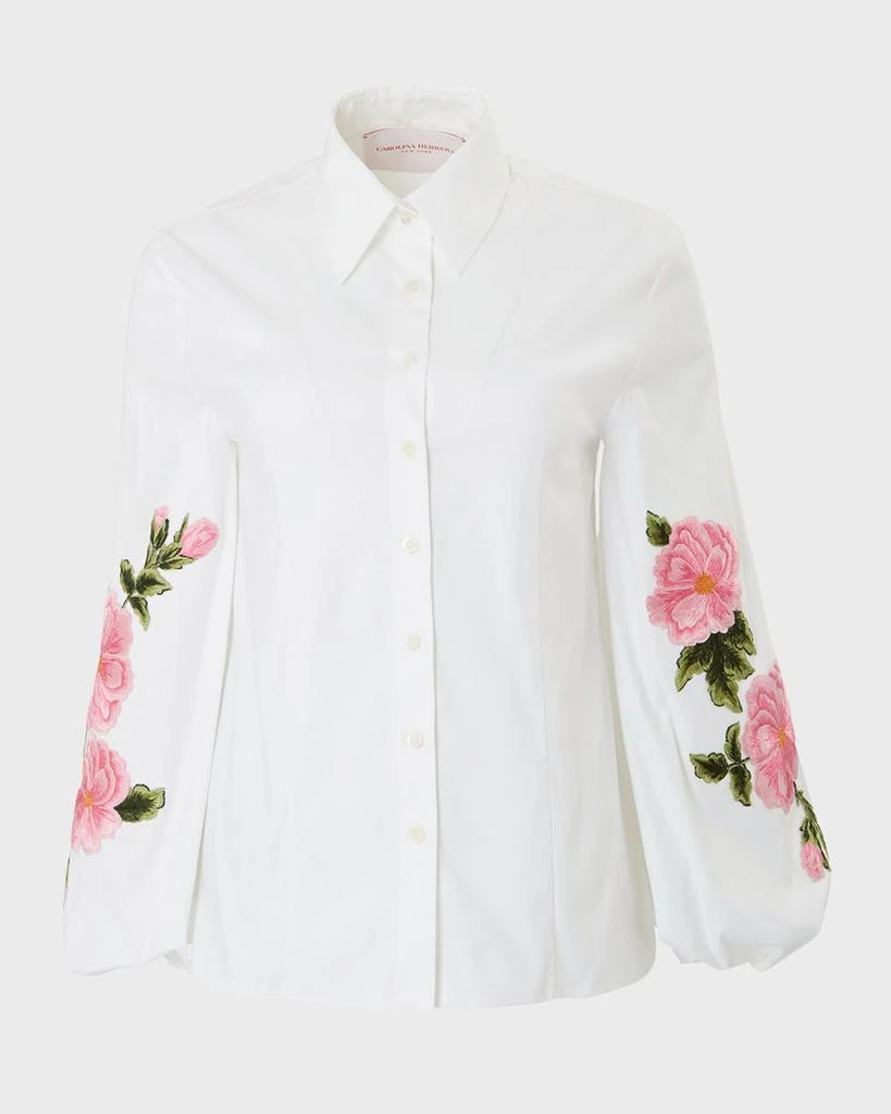 Carolina Herrera Floral Puff-Sleeve Button Down Blouse 1