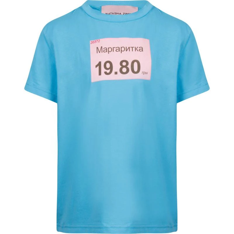 Natasha Zinko Cyrillic daisy t shirt in blue 1