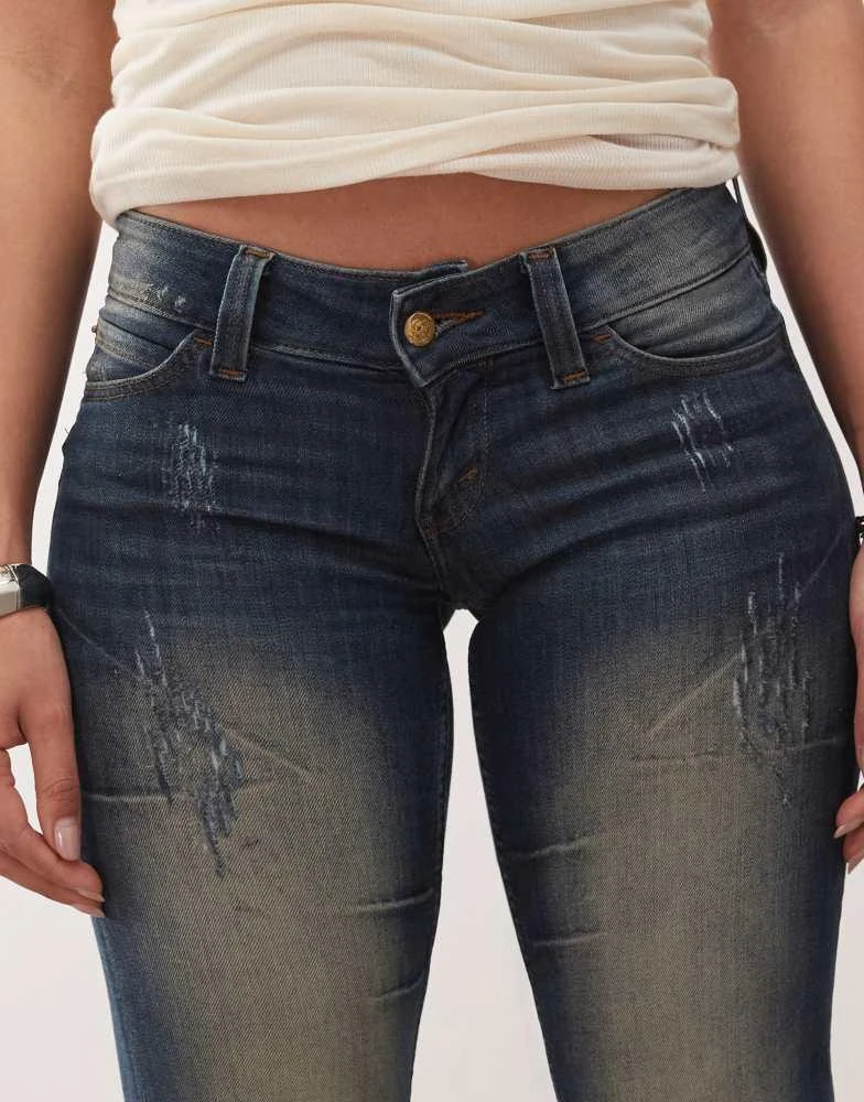 Cheap Monday Cheap Monday Flare Low stretch jeans in blue wash with faded highlight 5