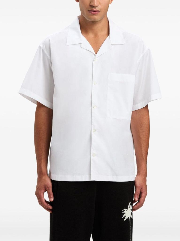 Palm Angels Short-Sleeved Cotton Shirt With Cuban Collar And Logo Detail