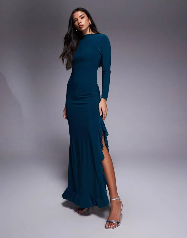 asos design maxi dress with long sleeve embellished bodice ASOS Asos Design Tall Structured Long Sleeve Maxi Dress With Ruched Bust in  Pink