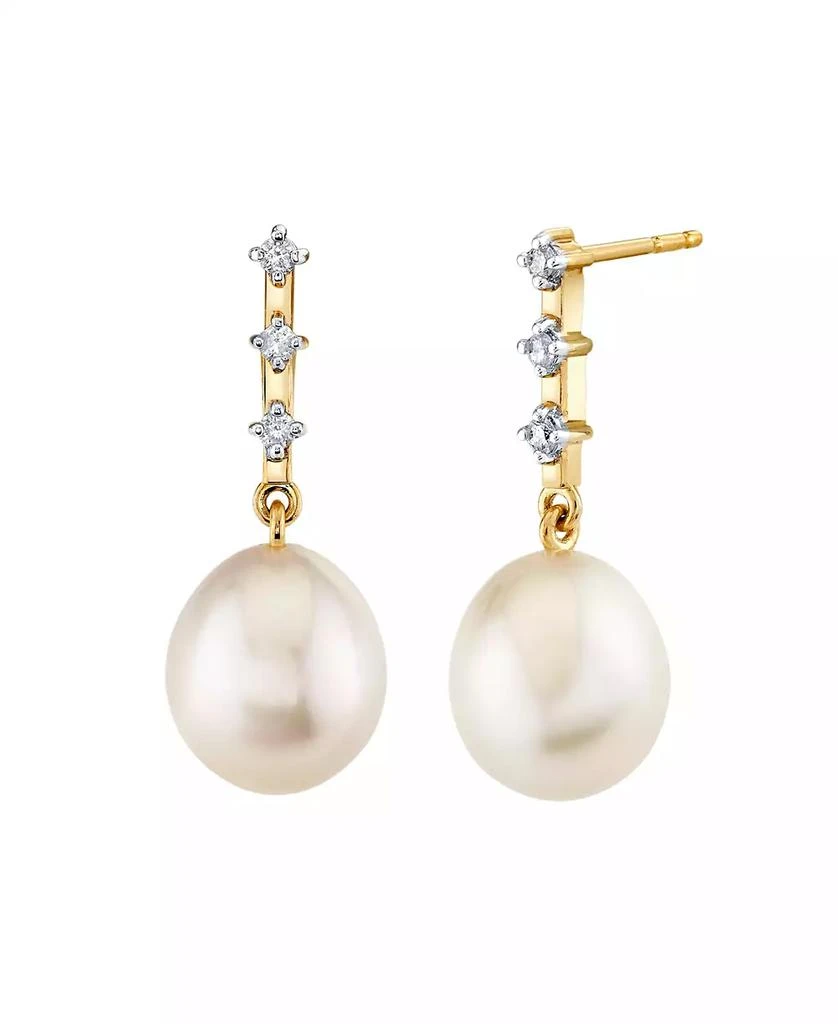 Macy
s Cultured Fresh Water Pearl (9mm) 
Diamond (1/10 ct. t.w.) Drop Earrings in 10k Yellow Gold