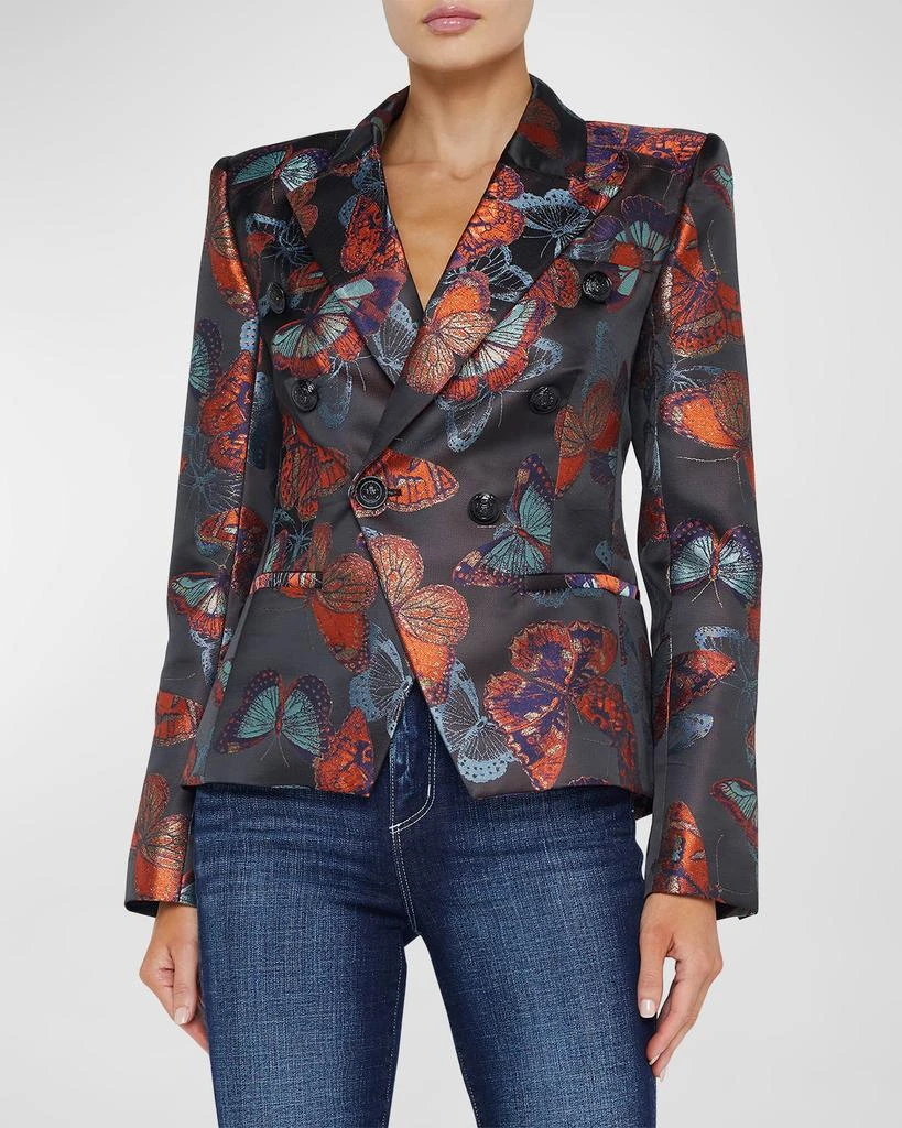 L'Agence Marie Butterfly Jacquard Double-Breasted Blazer 4
