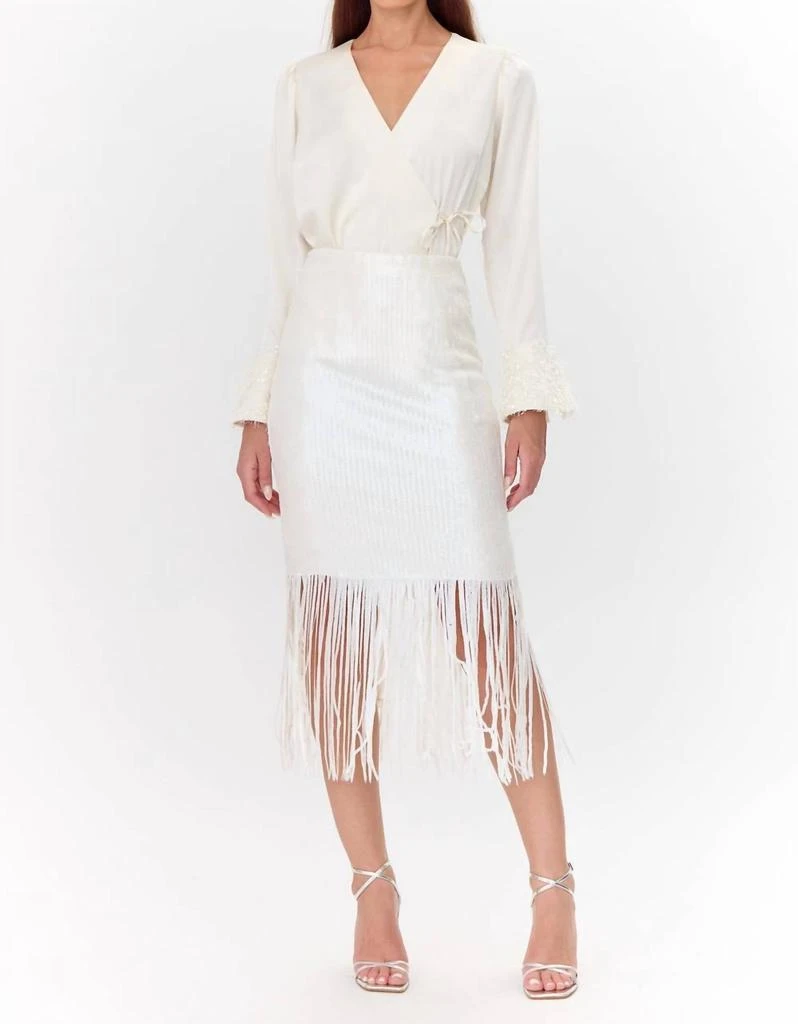 Adelyn Rae Milana Sequin Fringe Midi Skirt In Matte Ivory 3