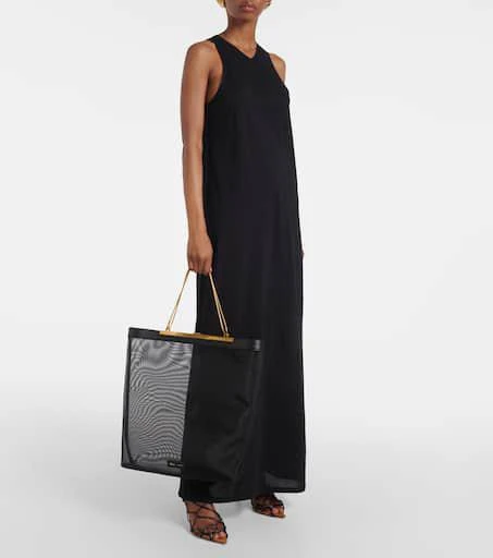 Khaite Augusta leather-trimmed mesh shopper 5