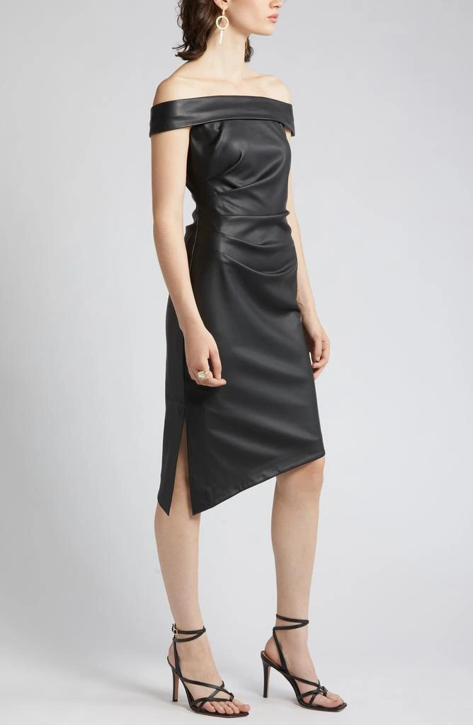 slim fit dress slacks Leather Off-The-Shoulder Dress with Asymmetric Open Back Detail Small