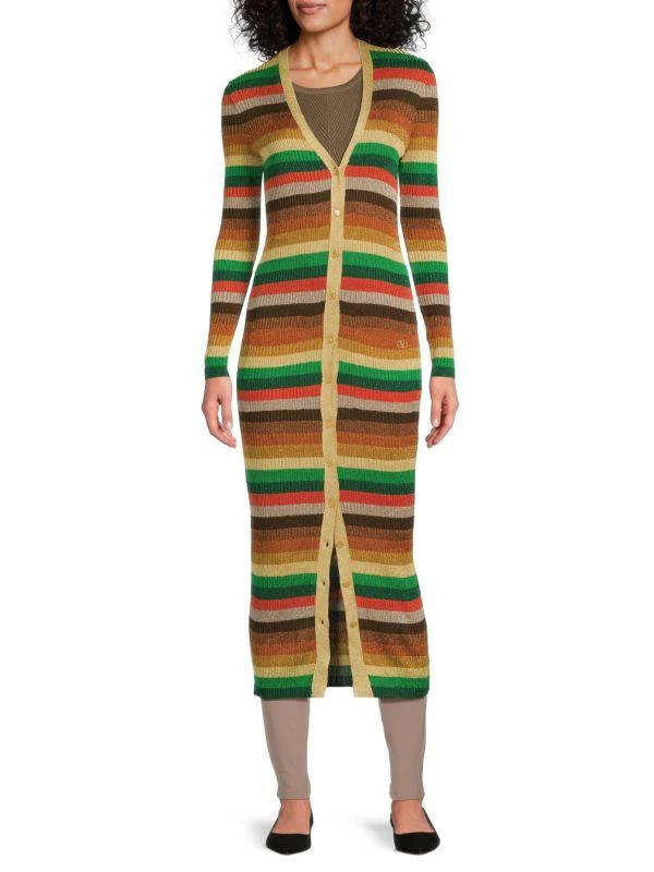 Valentino ​Striped Button-Front Ribbed Maxi Cardigan 1