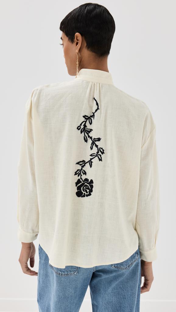 Alix of Bohemia Kiki Noir Rose Embroidered Shirt