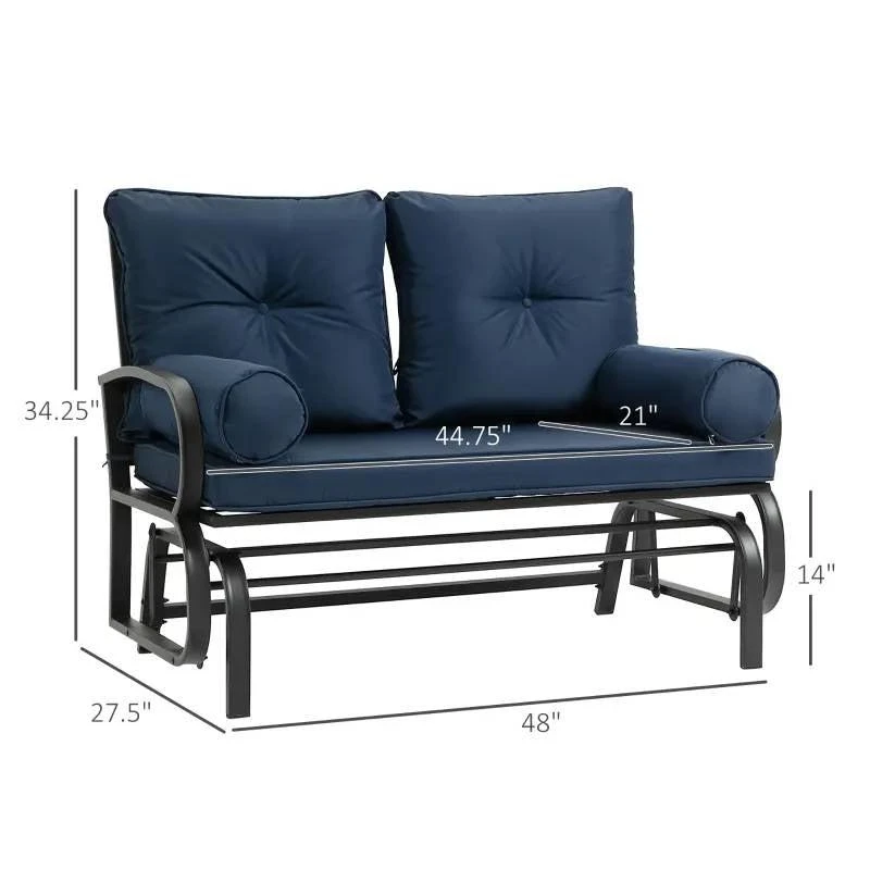 Hivvago Outdoor Garden Patio Rocking Glider Chair Loveseat with Navy Blue Cushions 4