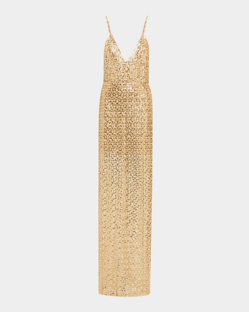 slim fit dress slacks Donna Morgan Gold Sequin Long Sleeve Party Dress main image 1