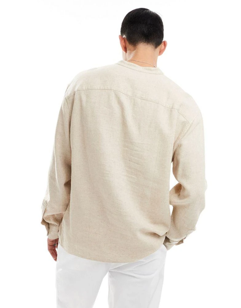 Abercrombie & Fitch Abercrombie & Fitch chic moose logo banded collar linen shirt in beige 3
