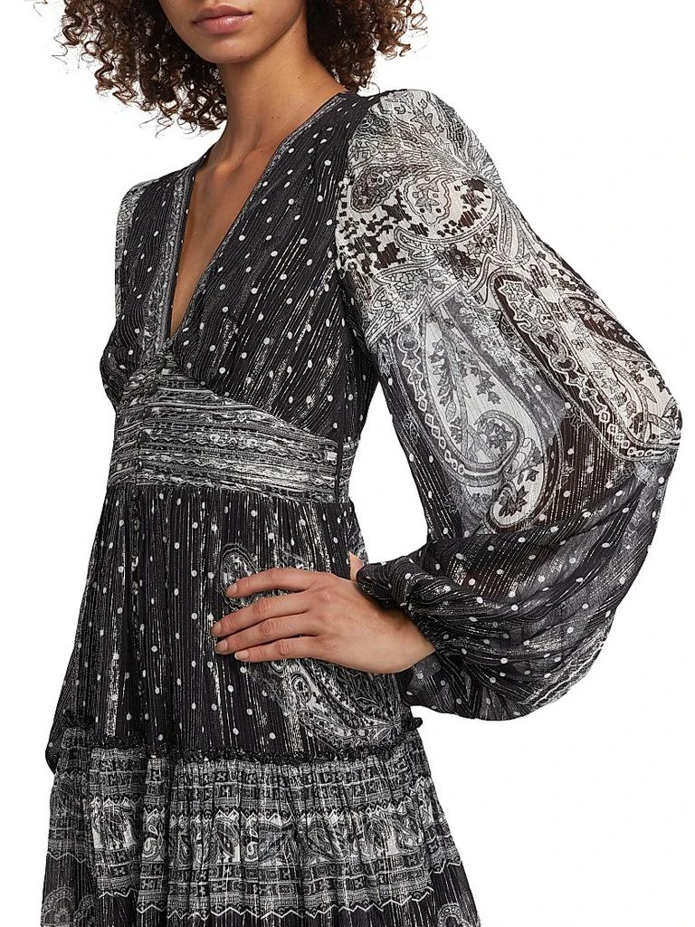 knee length dresses for ladies Metallic Paisley Georgette Tie-Neck Dress main image 0