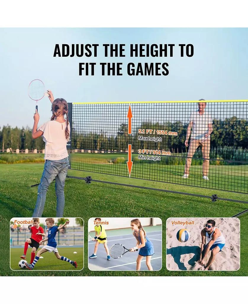 Mecale Adjustable Badminton and Volleyball Net, ft Foldable Pickleball Net with Poles, Stand and Carry Bag for Backyard Indoor Outdoor 6
