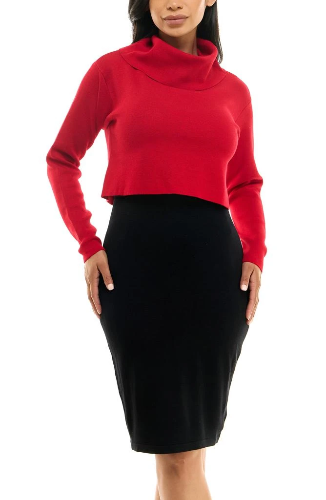 Women's Nina Leonard Colorblock Cowl Neck Sweater Dress, Size: Small, Black Navy Women's Nina Leonard Colorblock Cowl Neck Sweater Dress, Size: Small, Black Navy