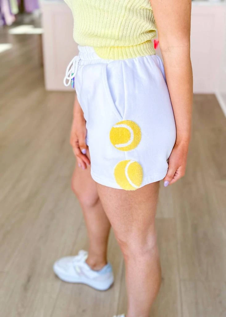 QUEEN OF SPARKLES Tennis Ball Side Shorts In White 1