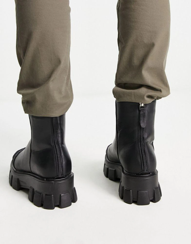 Truffle Collection Truffle Collection pull on chunky calf boots in black faux leather 3