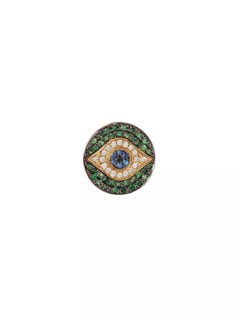 Ileana Makri Evil Eye Mini 18K Yellow Gold, White Diamond, Black Diamond, Blue Sapphire & Tsavorite Stud Earrings