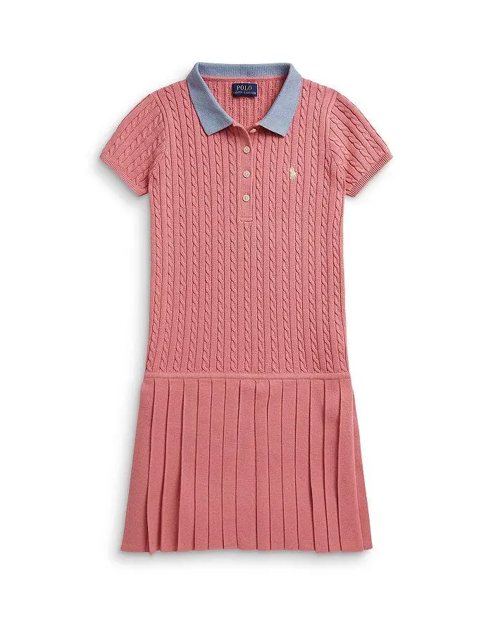 Ralph Lauren Girls' Mini Cable Cotton Sweater Dress - Little Kid, Big Kid