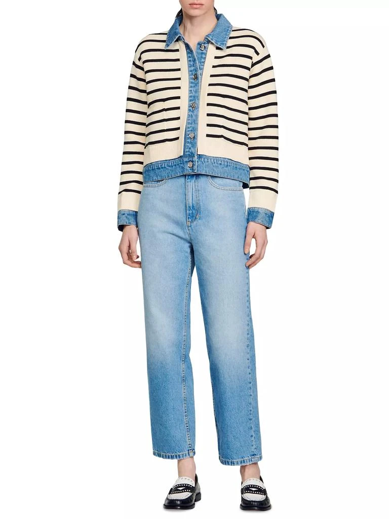 Sandro Stripy Knit and Denim Coatigan 6