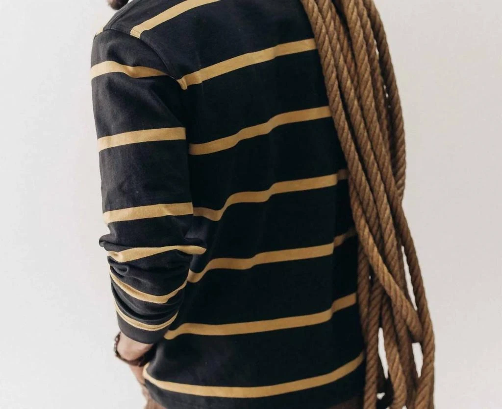 Taylor Stitch Rugby Long Sleeve Shirt In Faded Black Stripe 2