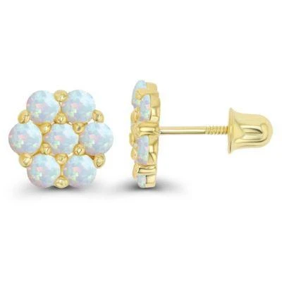 LULEA Lab Created Sterling Silver Rhodium 2.5Mm Round Created Opal Flower Screwback Earring 2